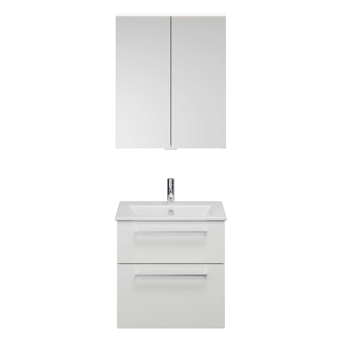 burgbad Eqio Badmöbel-Set 65 cm mit Keramik-Waschtisch Slim und Unterschrank mit Stangengriff P95, mit Spiegelschrank