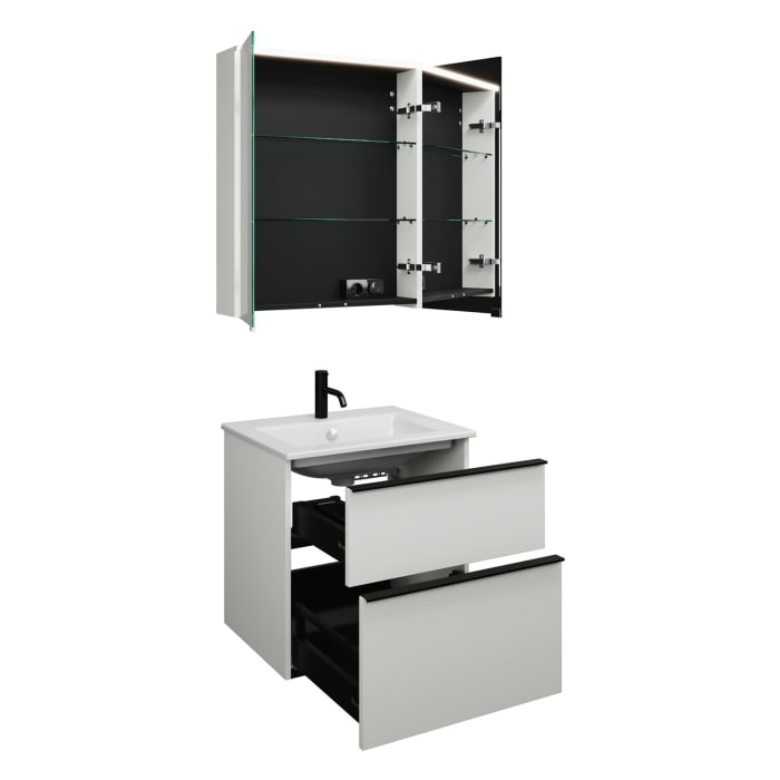 burgbad Eqio Badmöbel-Set 65 cm mit Keramik-Waschtisch Slim und Unterschrank mit Griffleiste G0252, mit Spiegelschrank