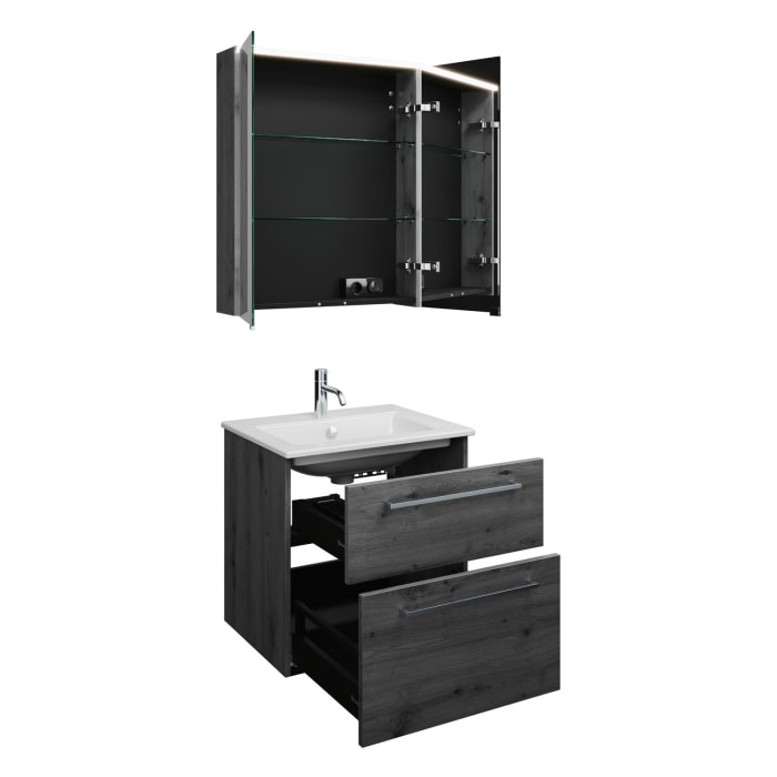 burgbad Eqio Badmöbel-Set 65 cm mit Keramik-Waschtisch Slim und Unterschrank mit Stangengriff P95, mit Spiegelschrank