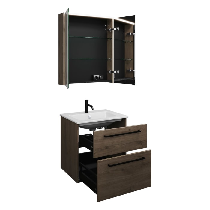 burgbad Eqio Badmöbel-Set 65 cm mit Keramik-Waschtisch Slim und Unterschrank mit Stangengriff G0234, mit Spiegelschrank