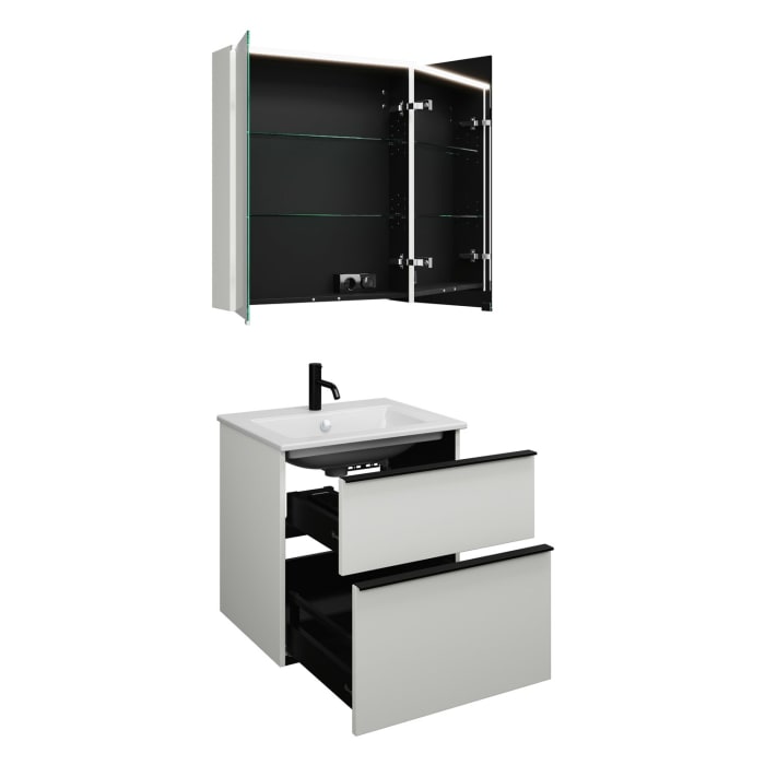 burgbad Eqio Badmöbel-Set 65 cm mit Keramik-Waschtisch Slim und Unterschrank mit Griffleiste G0252, mit Spiegelschrank