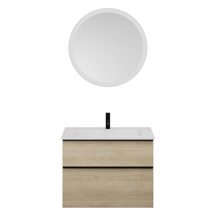 burgbad Eqio Badmöbel Set 82 cm Waschtisch und Unterschrank mit Griff G0252, mit LED-Leuchtspiegel