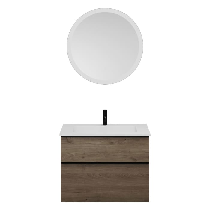 burgbad Eqio Badmöbel Set 82 cm Waschtisch und Unterschrank mit Griff G0252, mit LED-Leuchtspiegel