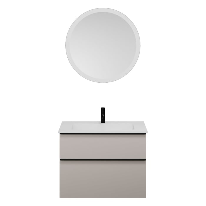 burgbad Eqio Badmöbel Set 82 cm Waschtisch und Unterschrank mit Griff G0252, mit LED-Leuchtspiegel