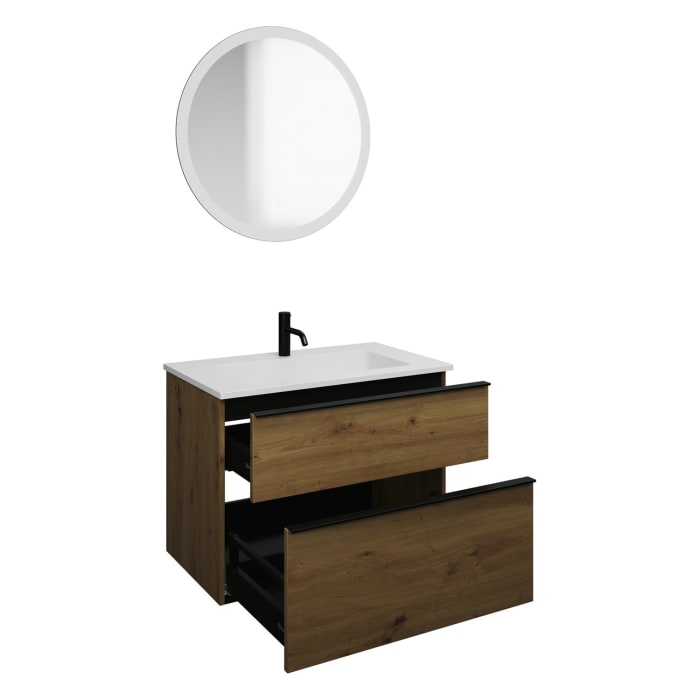 burgbad Eqio Badmöbel Set 82 cm Waschtisch und Unterschrank mit Griff G0252, mit LED-Leuchtspiegel