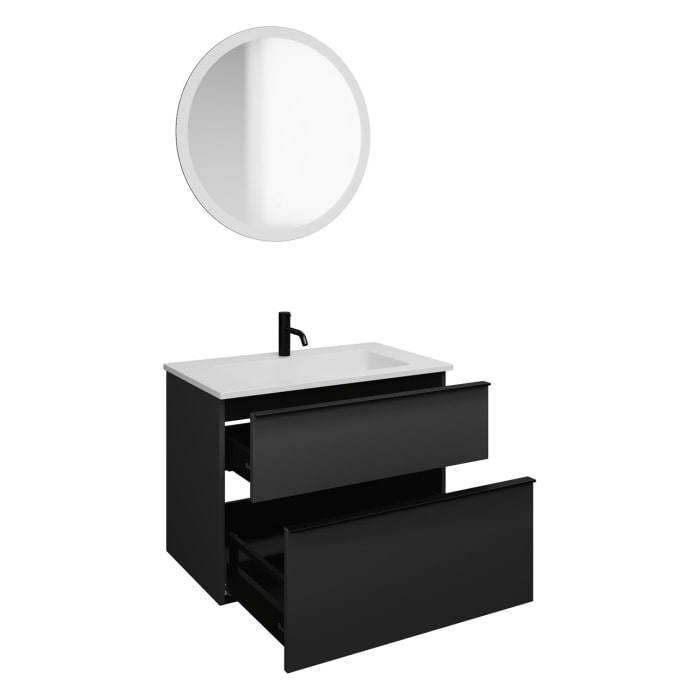 burgbad Eqio Badmöbel Set 82 cm Waschtisch und Unterschrank mit Griff G0252, mit LED-Leuchtspiegel