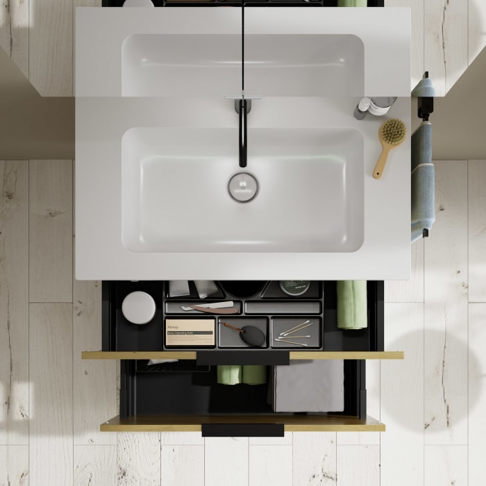 burgbad Eqio Badmöbel Set 82 cm Waschtisch und Unterschrank mit Griff G0252, mit LED-Leuchtspiegel