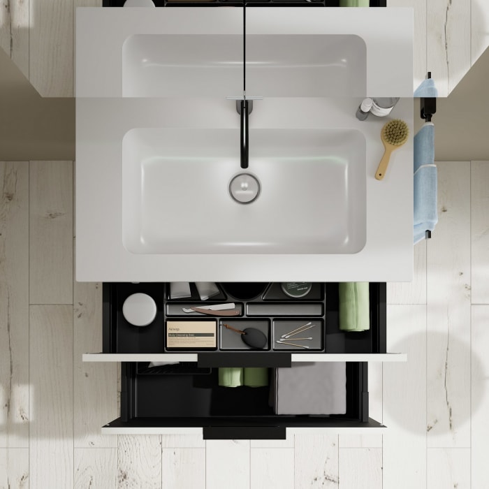 burgbad Eqio Badmöbel Set 82 cm Waschtisch und Unterschrank mit Griff G0252, mit LED-Leuchtspiegel