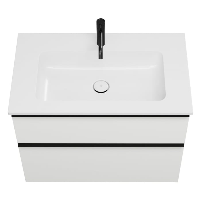 burgbad Eqio Badmöbel Set 82 cm Waschtisch und Unterschrank mit Griff G0252, mit LED-Leuchtspiegel