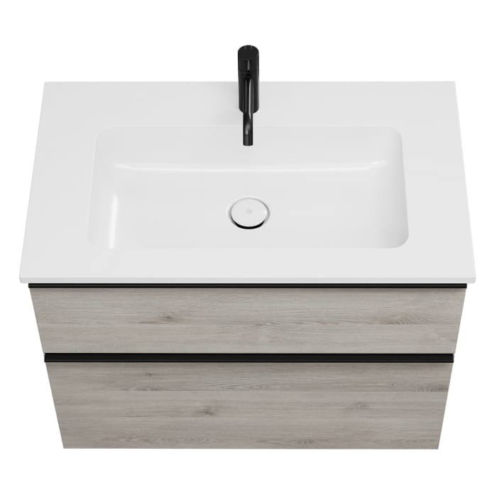 burgbad Eqio Badmöbel Set 82 cm Waschtisch und Unterschrank mit Griff G0252, mit LED-Leuchtspiegel