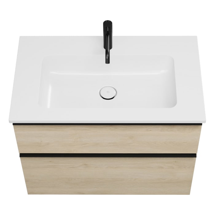 burgbad Eqio Badmöbel Set 82 cm Waschtisch und Unterschrank mit Griff G0252, mit LED-Leuchtspiegel