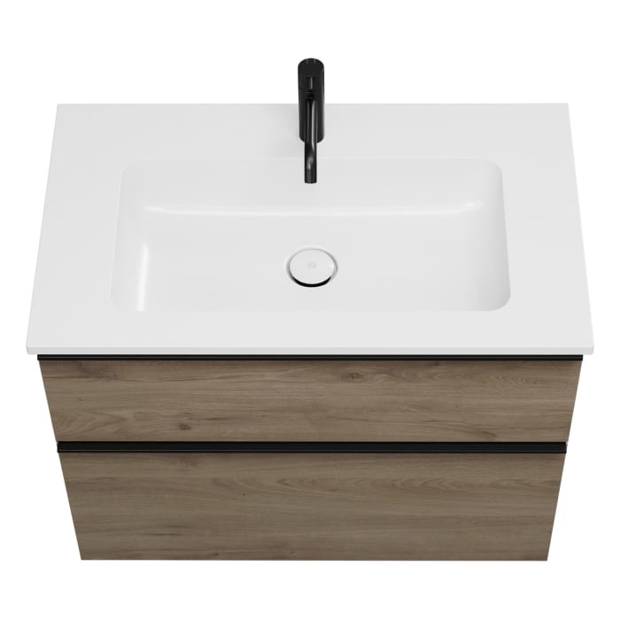 burgbad Eqio Badmöbel Set 82 cm Waschtisch und Unterschrank mit Griff G0252, mit LED-Leuchtspiegel