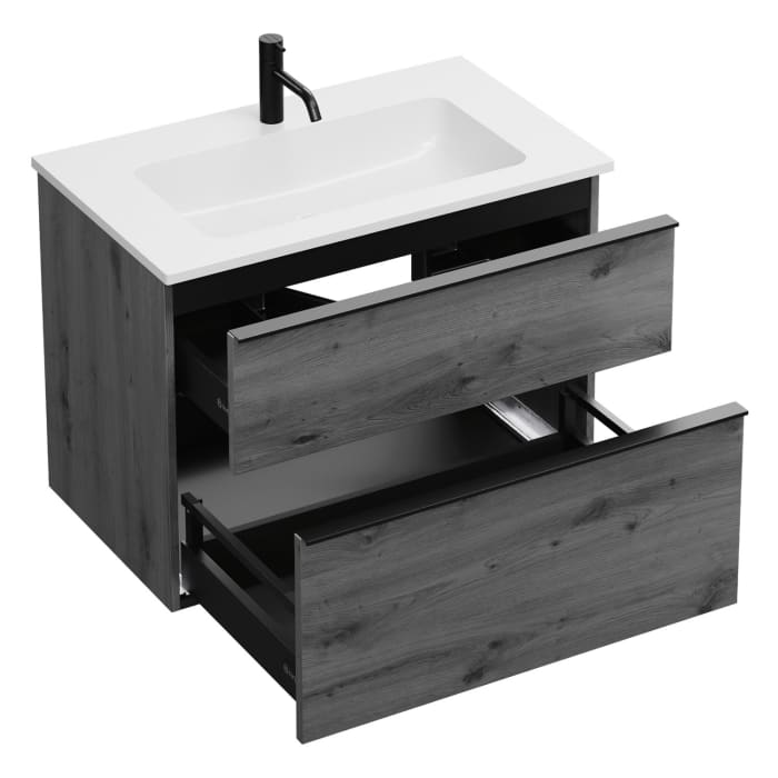 burgbad Eqio Badmöbel Set 82 cm Waschtisch und Unterschrank mit Griff G0252, mit LED-Leuchtspiegel