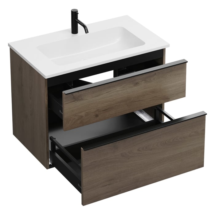 burgbad Eqio Badmöbel Set 82 cm Waschtisch und Unterschrank mit Griff G0252, mit LED-Leuchtspiegel