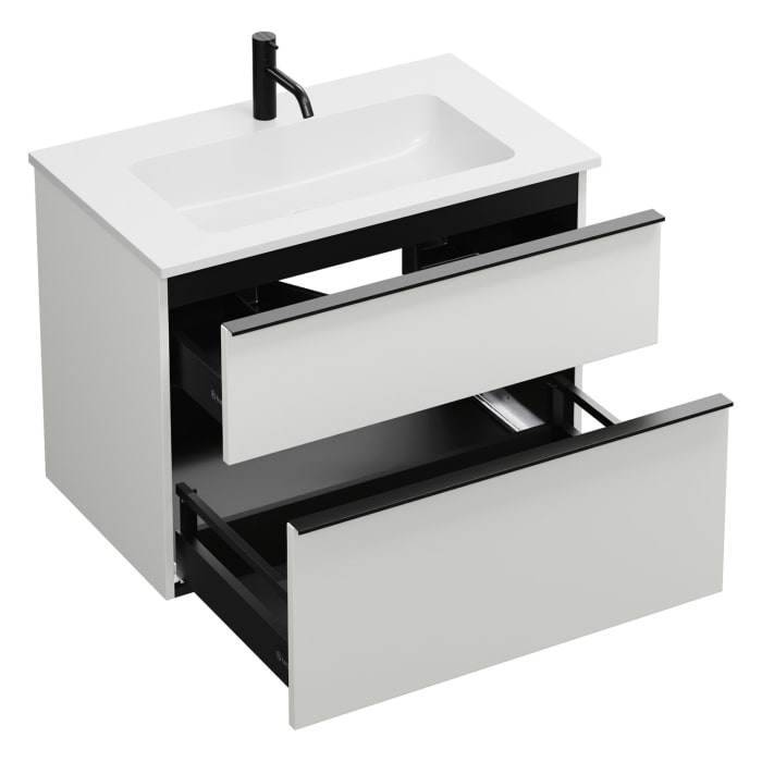 burgbad Eqio Badmöbel Set 82 cm Waschtisch und Unterschrank mit Griff G0252, mit LED-Leuchtspiegel