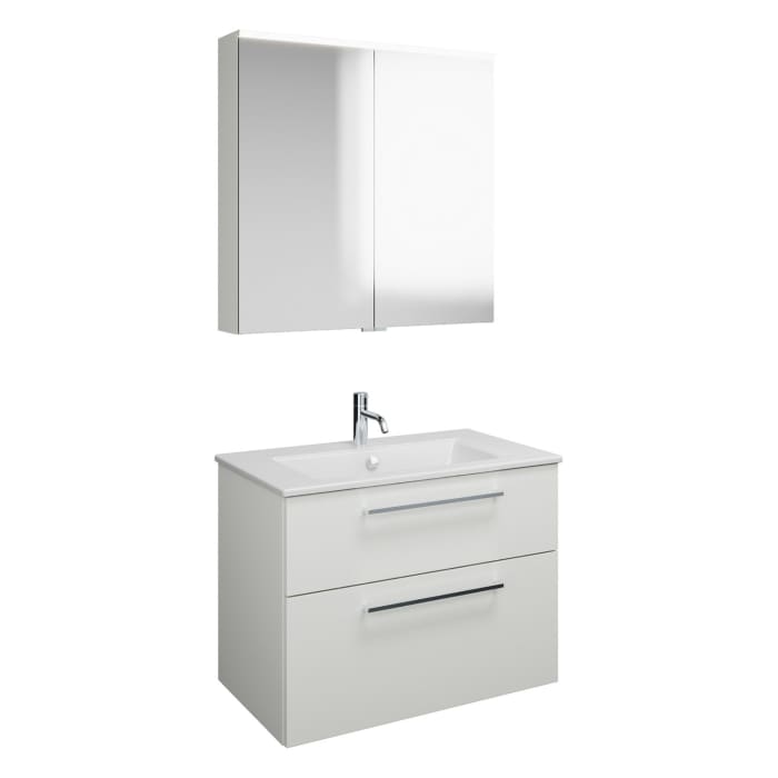 burgbad Eqio Badmöbel-Set 82 cm mit Keramik-Waschtisch Slim und Unterschrank mit Stangengriff P95, mit Spiegelschrank