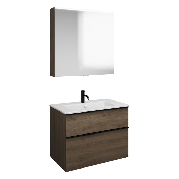 burgbad Eqio Badmöbel-Set 82 cm mit Keramik-Waschtisch Slim und Unterschrank mit Griffleiste G0252, mit Spiegelschrank