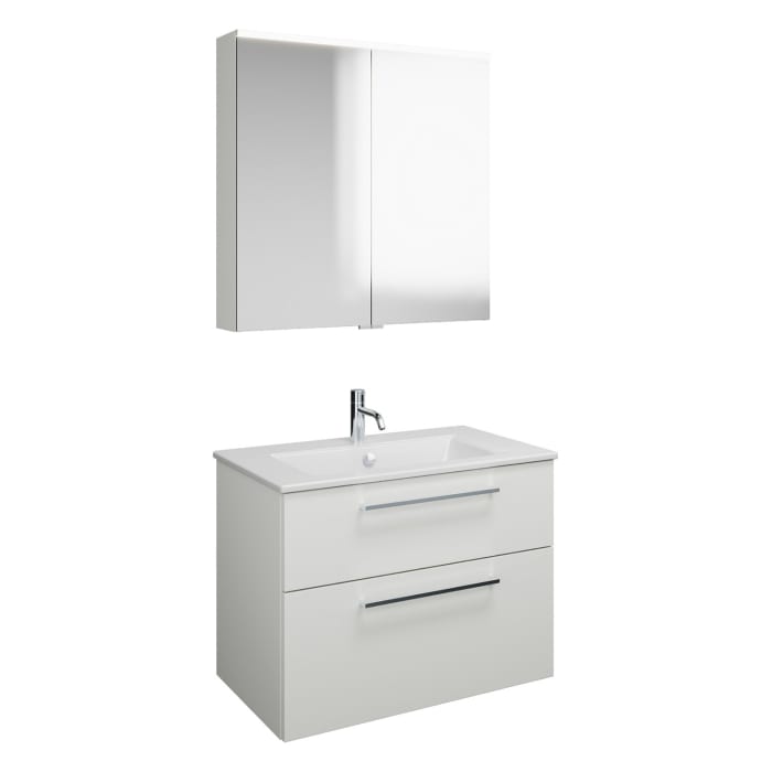 burgbad Eqio Badmöbel-Set 82 cm mit Keramik-Waschtisch Slim und Unterschrank mit Stangengriff P95, mit Spiegelschrank