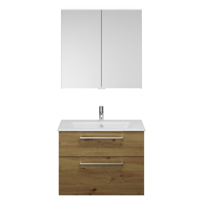 burgbad Eqio Badmöbel-Set 82 cm mit Keramik-Waschtisch Slim und Unterschrank mit Stangengriff P95, mit Spiegelschrank