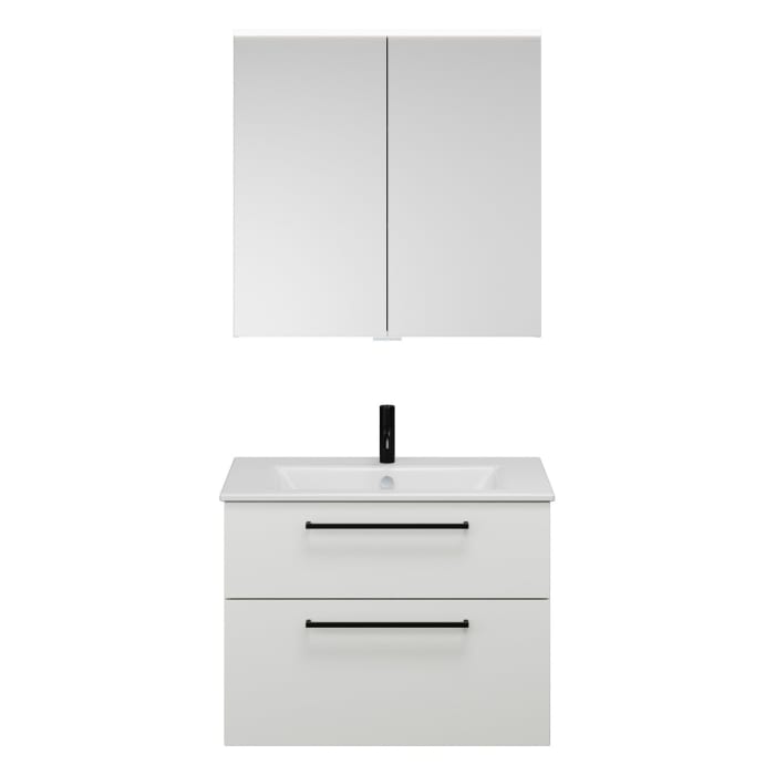 burgbad Eqio Badmöbel-Set 82 cm mit Keramik-Waschtisch Slim und Unterschrank mit Stangengriff G0234, mit Spiegelschrank