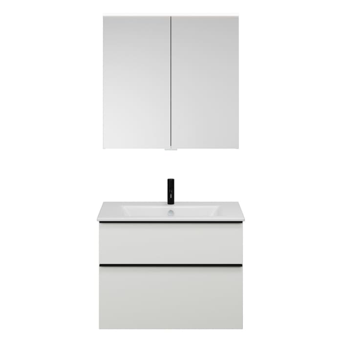 burgbad Eqio Badmöbel-Set 82 cm mit Keramik-Waschtisch Slim und Unterschrank mit Griffleiste G0252, mit Spiegelschrank