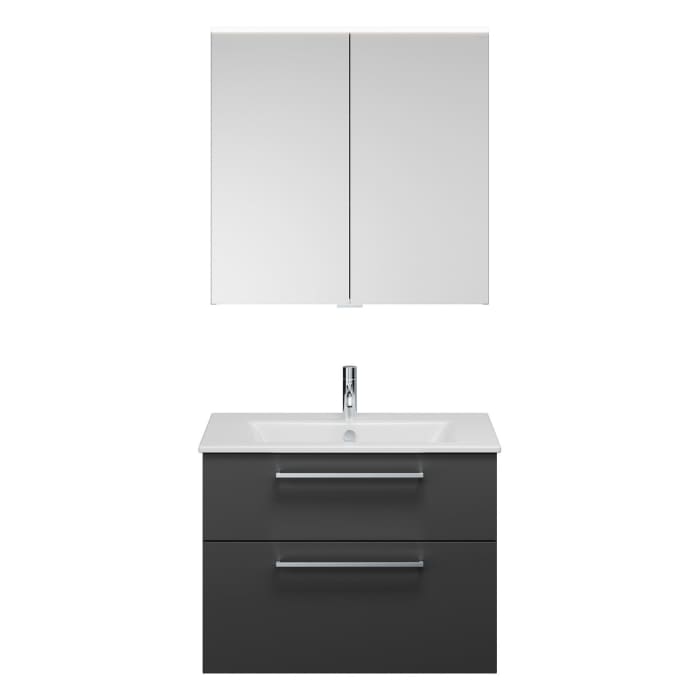 burgbad Eqio Badmöbel-Set 82 cm mit Keramik-Waschtisch Slim und Unterschrank mit Stangengriff P95, mit Spiegelschrank