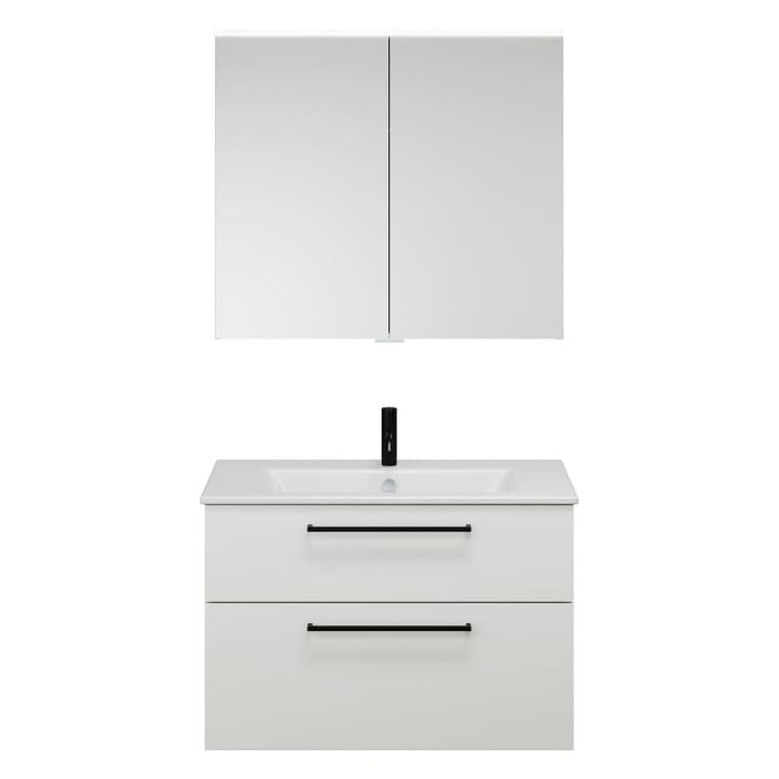 burgbad Eqio Badmöbel-Set 92 cm mit Keramik-Waschtisch Slim und Unterschrank mit Stangengriff G0234, mit Spiegelschrank