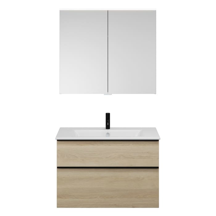 burgbad Eqio Badmöbel-Set 92 cm mit Keramik-Waschtisch Slim und Unterschrank mit Griffleiste G0252, mit Spiegelschrank