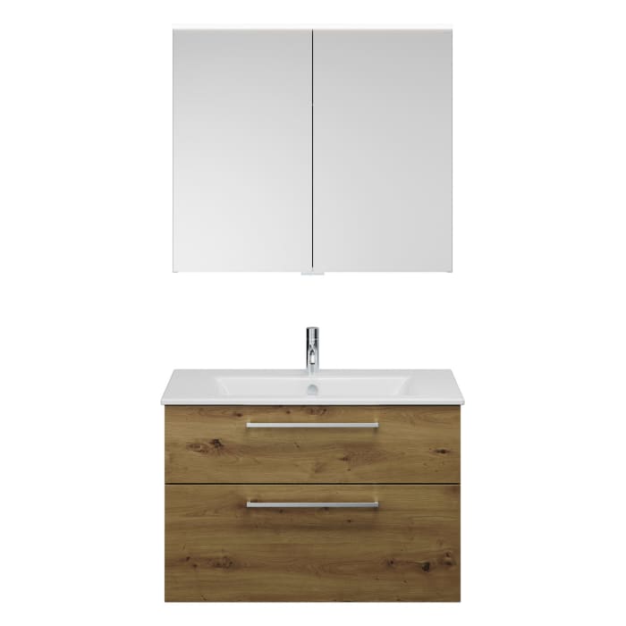 burgbad Eqio Badmöbel-Set 92 cm mit Keramik-Waschtisch Slim und Unterschrank mit Stangengriff P95, mit Spiegelschrank