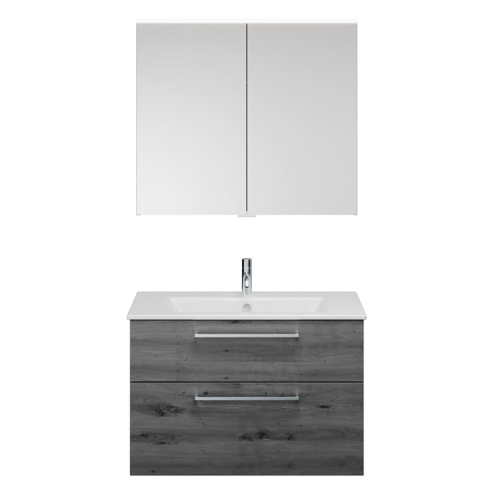 burgbad Eqio Badmöbel-Set 92 cm mit Keramik-Waschtisch Slim und Unterschrank mit Stangengriff P95, mit Spiegelschrank