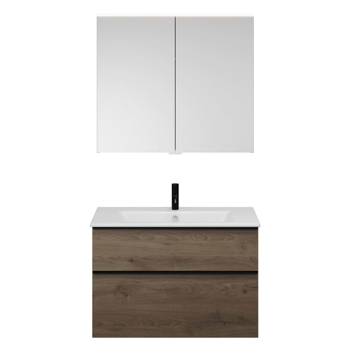 burgbad Eqio Badmöbel-Set 92 cm mit Keramik-Waschtisch Slim und Unterschrank mit Griffleiste G0252, mit Spiegelschrank