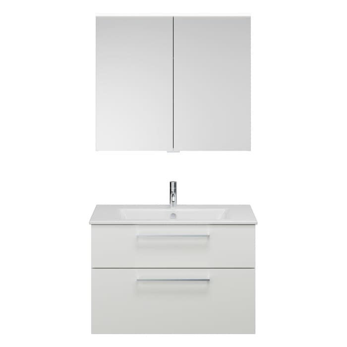 burgbad Eqio Badmöbel-Set 92 cm mit Keramik-Waschtisch Slim und Unterschrank mit Stangengriff P95, mit Spiegelschrank