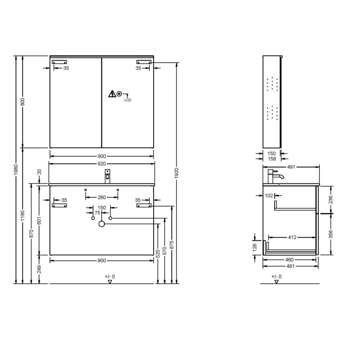 burgbad Eqio Badmöbel-Set 92 cm mit Keramik-Waschtisch Slim und Unterschrank mit Stangengriff G0234, mit Spiegelschrank