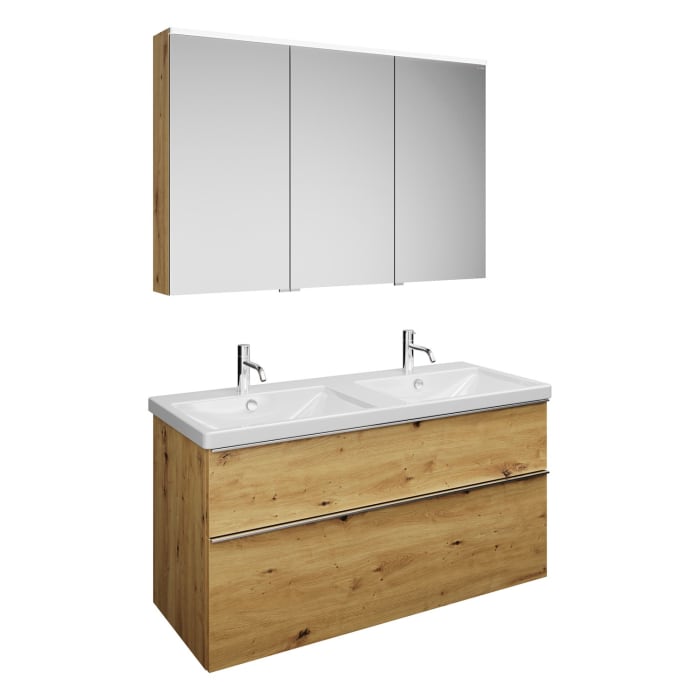 burgbad Eqio Möbelkombination inkl. Keramik-Doppelwaschtisch 123 cm, Doppeltür Spiegelschrank links, mit Griffleiste G0251