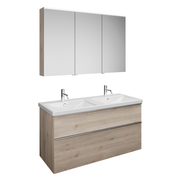 burgbad Eqio Möbelkombination inkl. Keramik-Doppelwaschtisch 123 cm, Doppeltür Spiegelschrank links, mit Griffleiste G0251