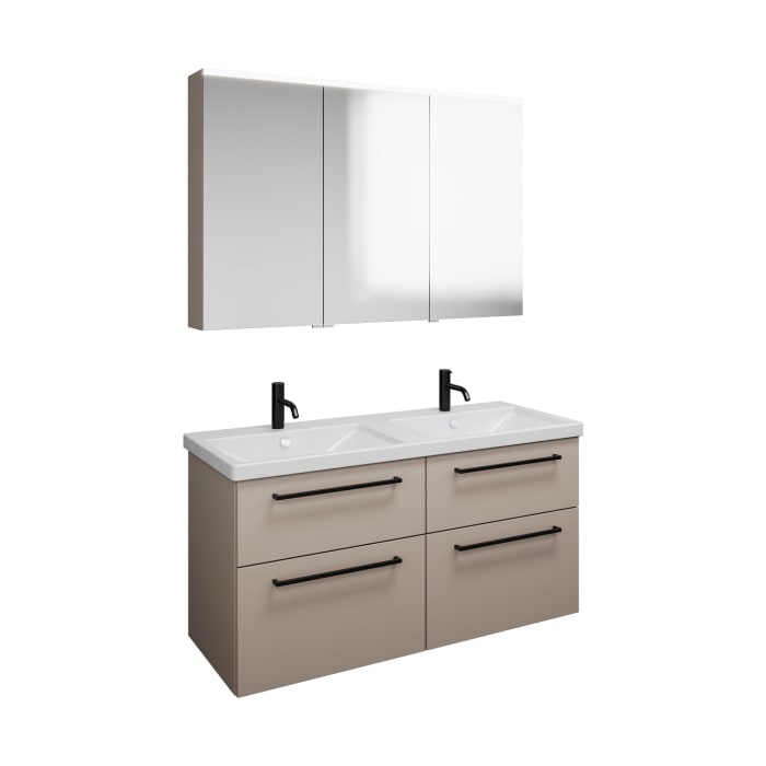 burgbad Eqio Möbelkombination inkl. Keramik-Doppelwaschtisch 123 cm, Doppeltür Spiegelschrank links, mit Stangengriff G0234