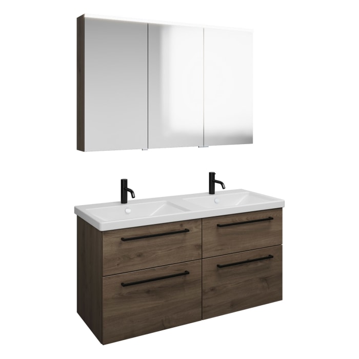 burgbad Eqio Möbelkombination inkl. Keramik-Doppelwaschtisch, Doppeltür Spiegelschrank 123 cm rechts, mit Stangengriff G0234