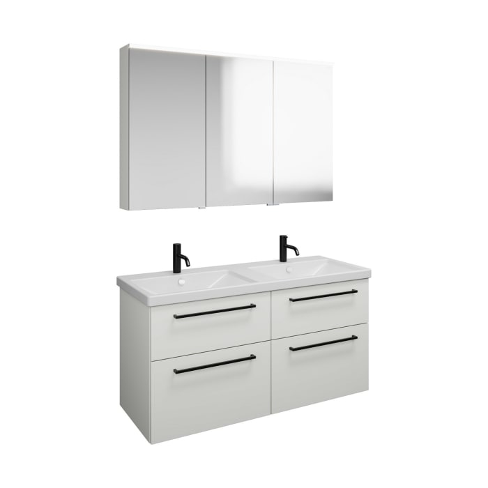 burgbad Eqio Möbelkombination inkl. Keramik-Doppelwaschtisch, Doppeltür Spiegelschrank 123 cm rechts, mit Stangengriff G0234