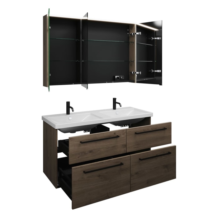 burgbad Eqio Möbelkombination inkl. Keramik-Doppelwaschtisch, Doppeltür Spiegelschrank 123 cm rechts, mit Stangengriff G0234