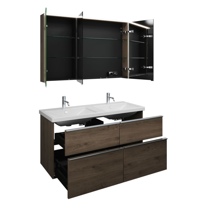 burgbad Eqio Möbelkombination inkl. Keramik-Doppelwaschtisch 123 cm, Doppeltür Spiegelschrank rechts, mit Griffleiste G0251