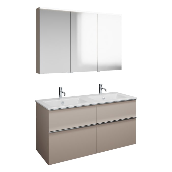 burgbad Eqio Badmöbel-Set 122 cm mit Keramik-Doppelwaschtisch Slim und Unterschrank mit Griffleiste G0251, mit Spiegelschrank