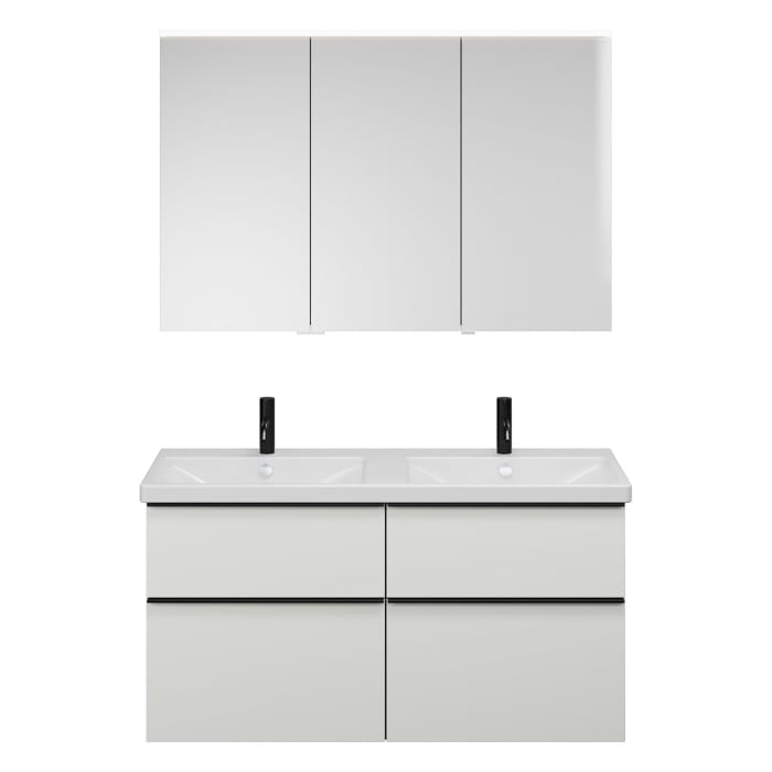 burgbad Eqio Möbelkombination inkl. Keramik-Doppelwaschtisch 123 cm, Doppeltür Spiegelschrank links, mit Griffleiste G0252