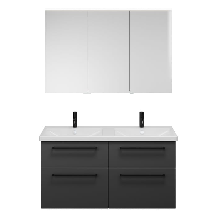 burgbad Eqio Möbelkombination inkl. Keramik-Doppelwaschtisch 123 cm, Doppeltür Spiegelschrank links, mit Stangengriff G0234