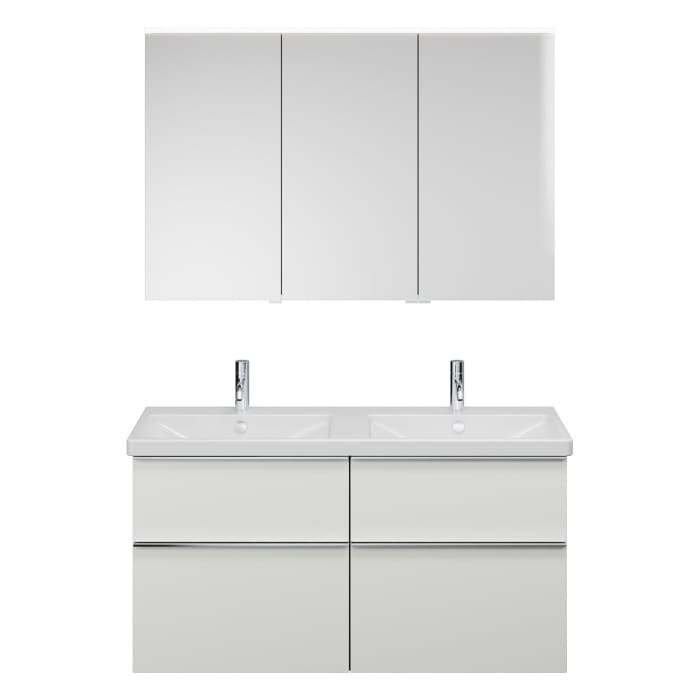burgbad Eqio Möbelkombination inkl. Keramik-Doppelwaschtisch 123 cm, Doppeltür Spiegelschrank rechts, mit Griffleiste G0251