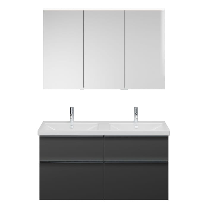 burgbad Eqio Möbelkombination inkl. Keramik-Doppelwaschtisch 123 cm, Doppeltür Spiegelschrank rechts, mit Griffleiste G0251