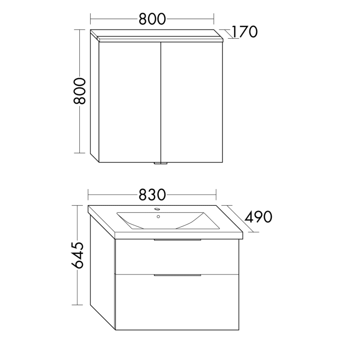 burgbad Eqio Möbelkombination inkl. Keramik-Waschtisch 83 cm, mit Stangengriff P95