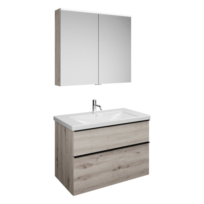 burgbad Eqio Möbelkombination inkl. Keramik-Waschtisch 93 cm, mit Griffleiste G0252