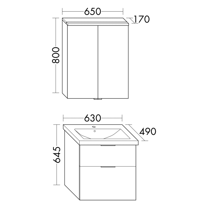 burgbad Eqio Möbelkombination inkl. Keramik-Waschtisch 65 cm, mit Stangengriff G0234