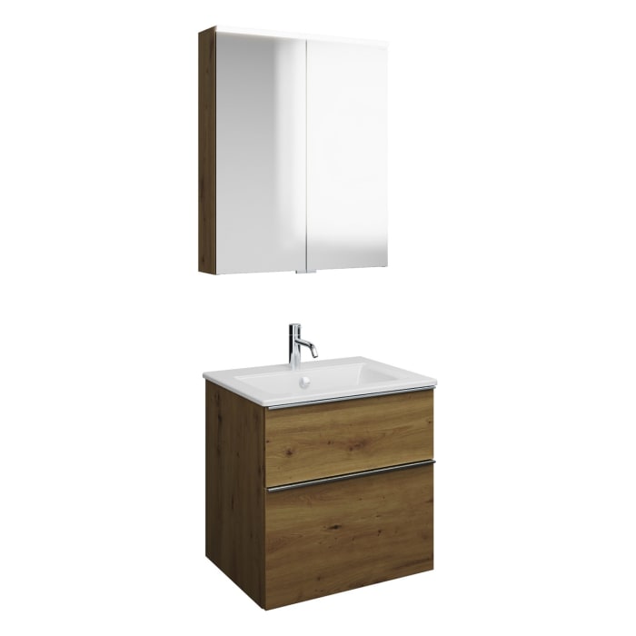 burgbad Eqio Badmöbel-Set 65 cm mit Keramik-Waschtisch Slim und Unterschrank mit Griffleiste G0251, mit Spiegelschrank