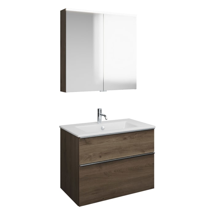 burgbad Eqio Badmöbel-Set 82 cm mit Keramik-Waschtisch Slim und Unterschrank mit Griffleiste G0251, mit Spiegelschrank